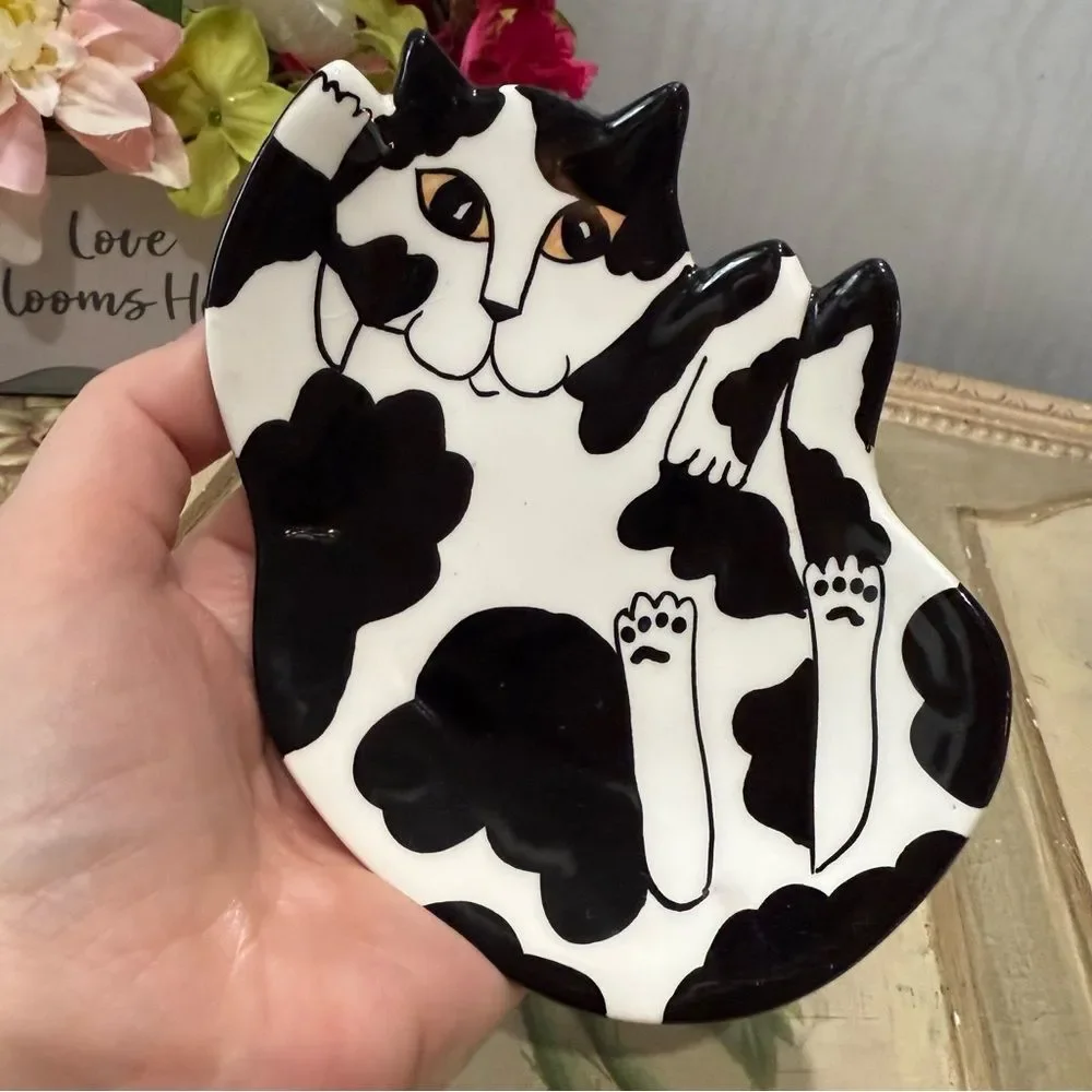Cats by Nina Lyman Tuxedo Kitty Spoon Rest Trinket Dish